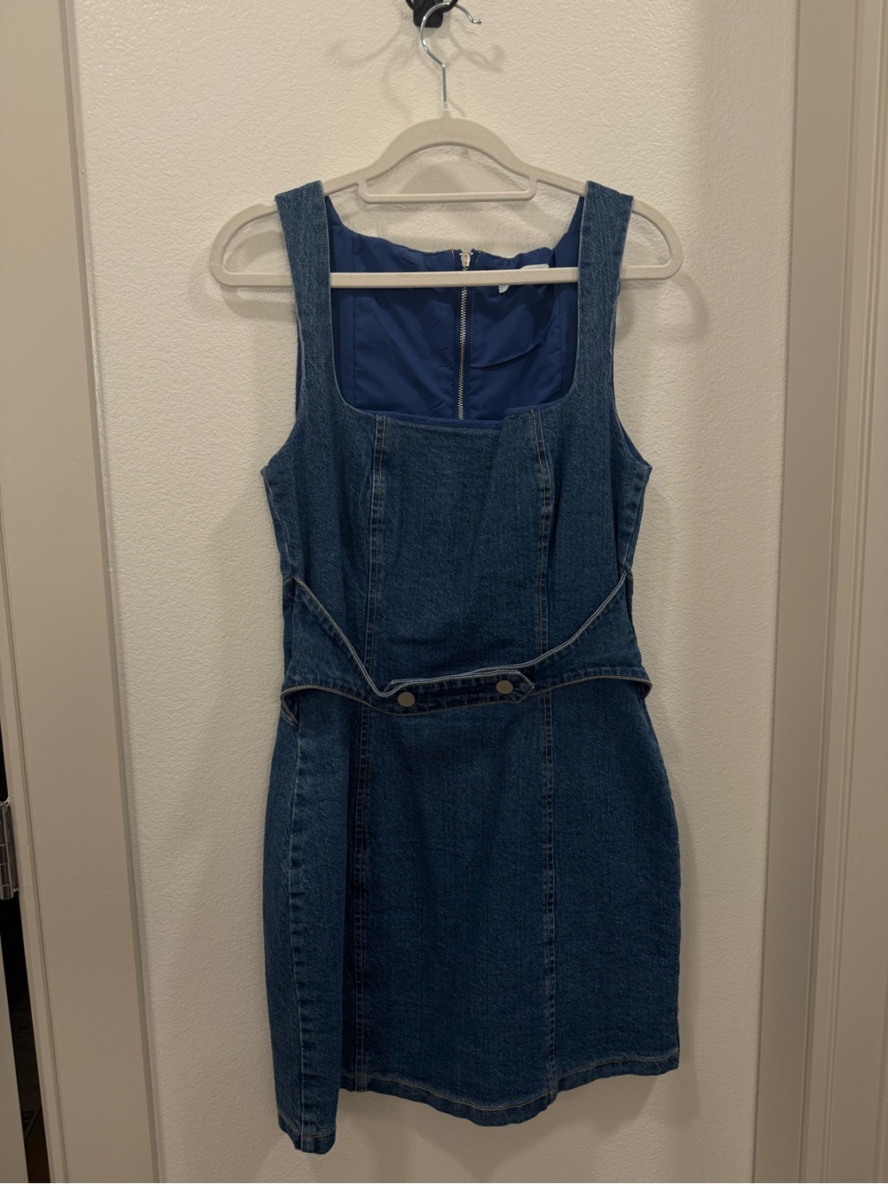 Avec Les Filles Denim Tank Mini Dress - Blue